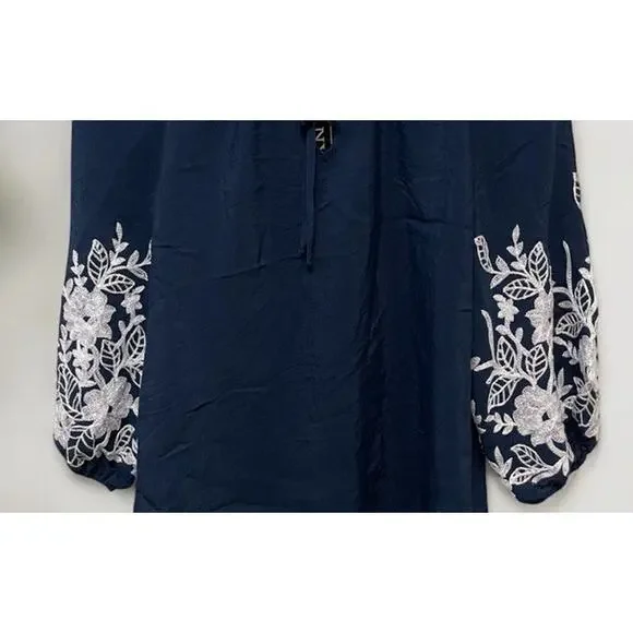New York Clothing Co. Blue Womens Embroidered Mid-Sleeve Blouse Top Sz Small NEW - Picture 6 of 6